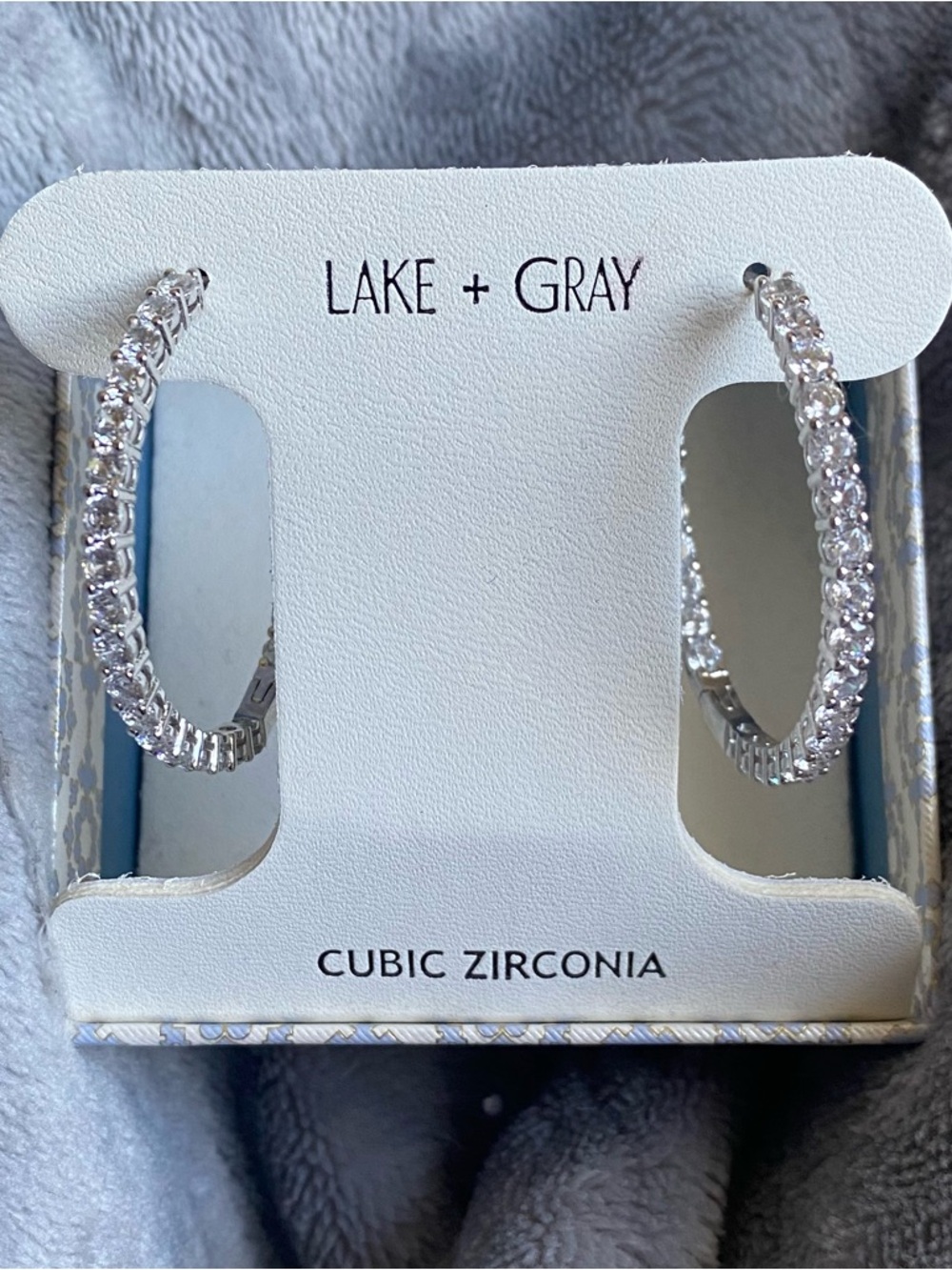 Lake + Gray Clear Cubic Zirconia Silver-Tone Hoop Post Earrings NEW IN BOX